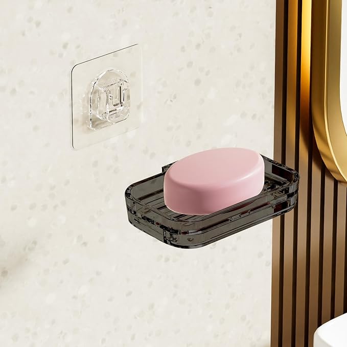 Soap Dish for Shower Transparent Gray Soap Holder with Self-Draining Design No Drilling Required Strong Fixation for RV Bathroom and Kitchen Easy to Clean and Space Saving（1 Pack）