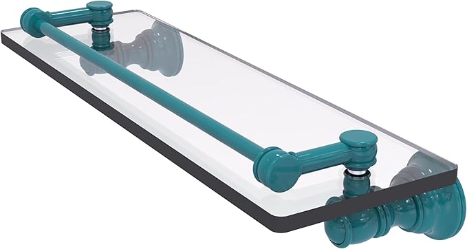 Allied Brass CL-1-16-GAL-GLT Carolina Collection 16 Inch Glass Shelf with Gallery Rail, Glokzin Teal