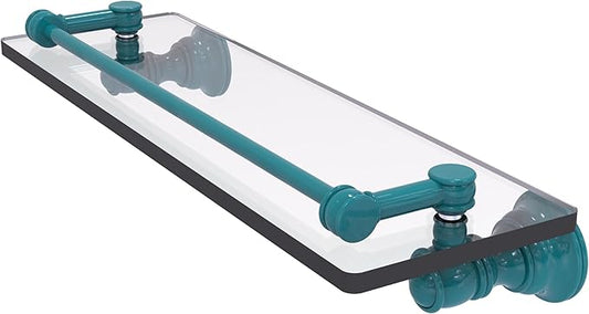 Allied Brass CL-1-16-GAL-GLT Carolina Collection 16 Inch Glass Shelf with Gallery Rail, Glokzin Teal