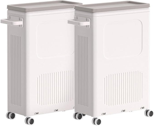 HAIXIN HOME Slim Laundry Hamper with Lid, 50L Plastic Tall Laundry Basket with Wheels, Compact Size for Narrow Space, Rolling Laundry Cart with Handle for Easy Transport to Laundry Room (2 Pack)