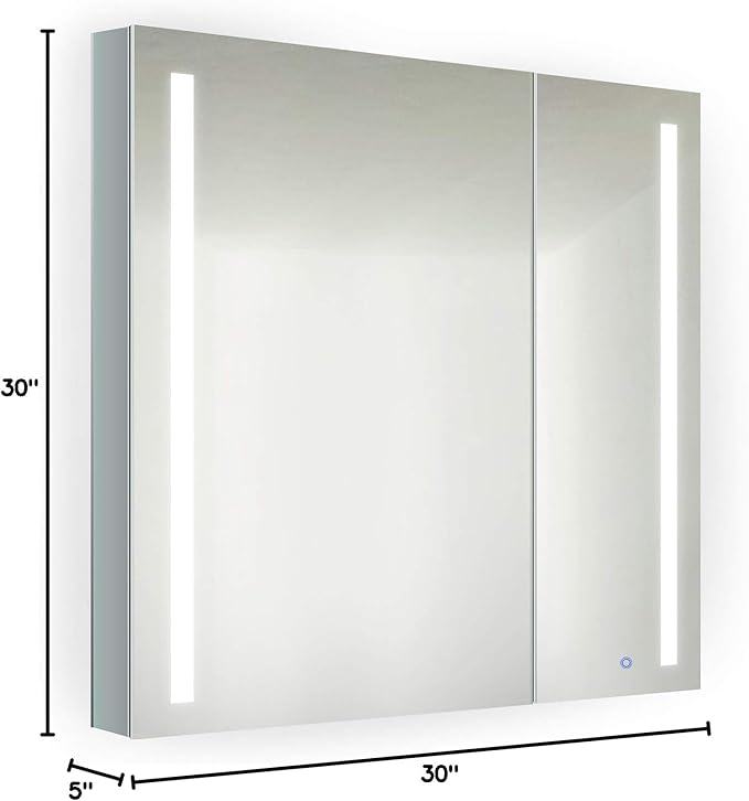 Krugg Kinetic LED Medicine Cabinet| Recessed or Surface Mount Mirror Cabinet w/Dimmer & Defogger (30"x30")