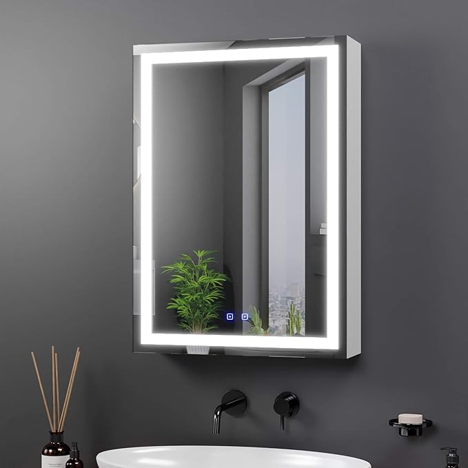 20x28 Inch LED Medicine Cabinet with Mirror - Lighted Bathroom Cabinet with 3 Color Modes (3000-6500K), Touch Dimmer, 2 Adjustable Shelves - Recessed or Surface Mount - Fab Glass and Mirror