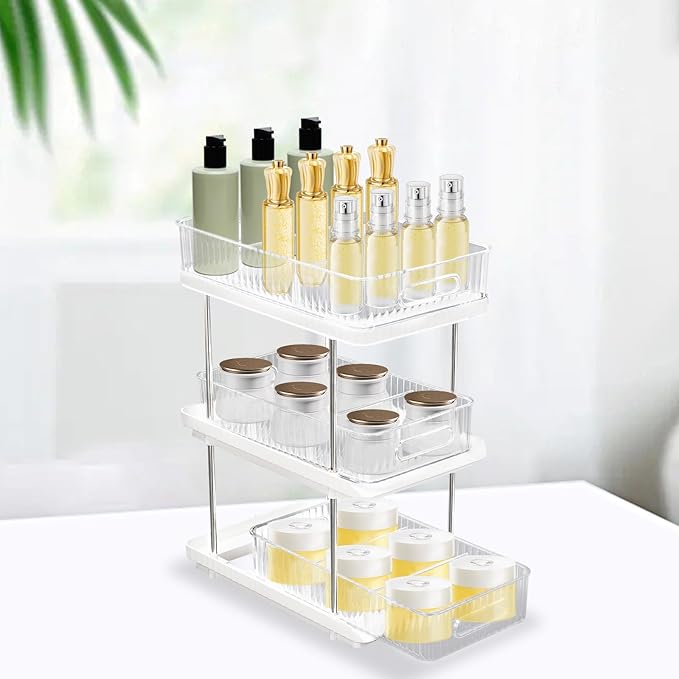 Makeup Organizer, 3-Tier Skincare Organizer Countertop, Uitable for Storing Cosmetics, Toiletries, Spice Jars, 9 Compartments, 30x19x39.5cm