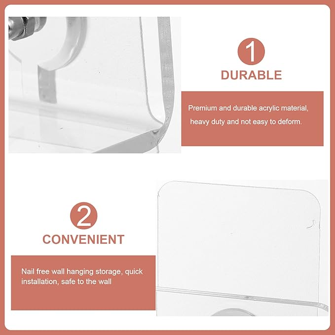 POPETPOP 2pcs Wall Mounted Acrylic Storage Rack Multifunctional Bathroom Shelf for Shampoo and Toiletries Punch Design and Easy to Install for Home Organization