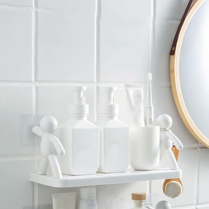 Zerodis Large Storage Space, Stable Load Bearing, Plastic Material Wall Mounted Shelf, with No Hole Installation, for Kitchen, Toilet, Bathroom (White)