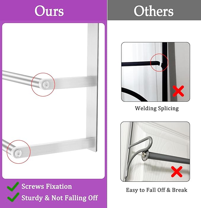 16Inch Over The Door Towel Rack, VOTZAAQ Stainless Steel Over Door Towel Holder, Door Towel Hanger with 3 Tier Towel Bars, Over Door Towel Storage for Bathroom, Brushed Nickel