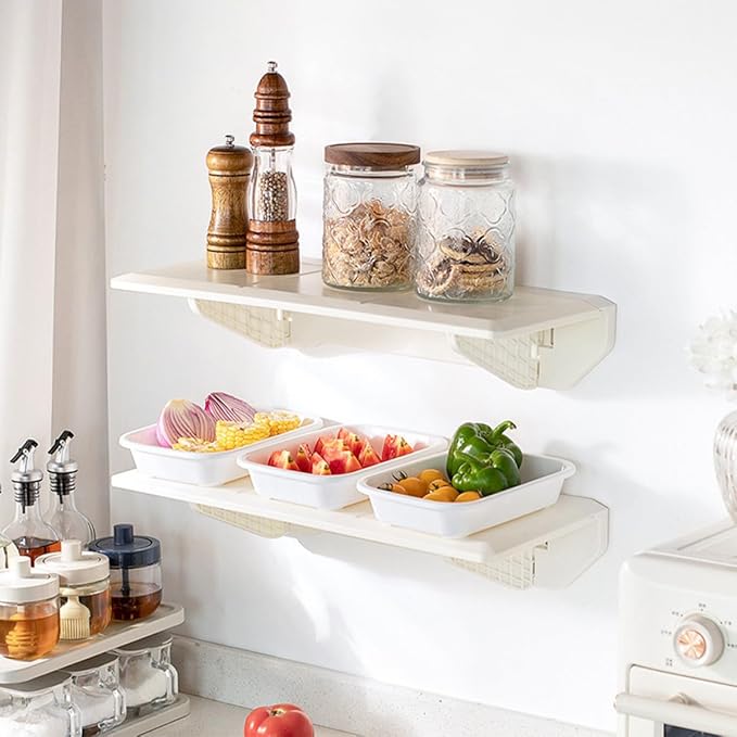 Toyvian Wall Mounted Foldable Storage Shelf White Plastic Board Floating Kitchen Spice Holder and Bathroom Sundries Organizer Rack for Home Use