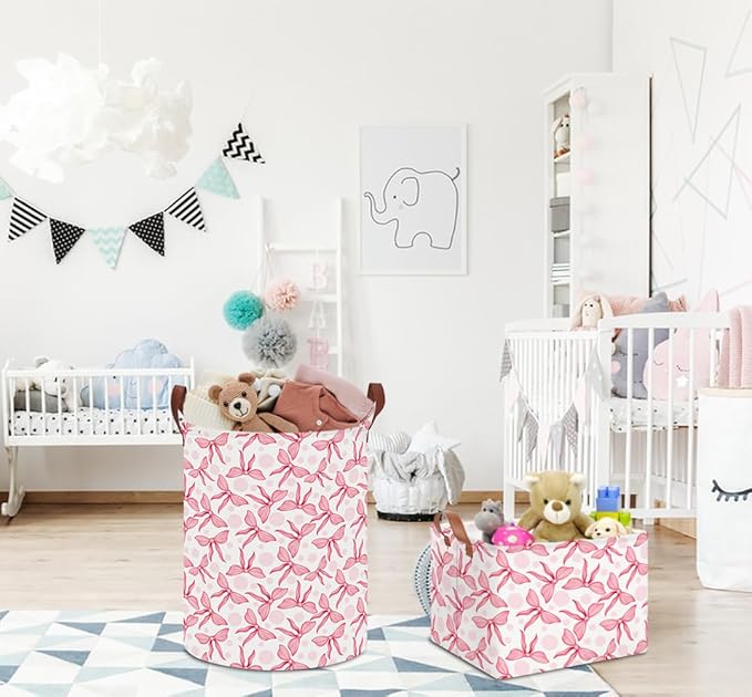 NTAOHAMPER Laundry Hamper,Laundry Basket,Baby Nursery Hamper,Waterproof Storage Bin,Clothes Organizer Basket,Room Decor(Pink Bowknot)