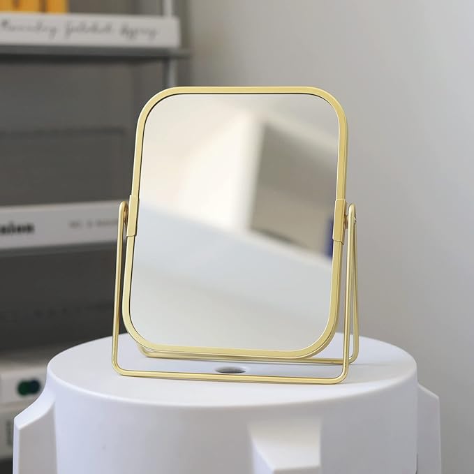 LONGSHENG - SINCE 2001 - Gold Tabletop Makeup Mirror Double Side Square Vanity Mirror Desk Mirror for Home Bathrom