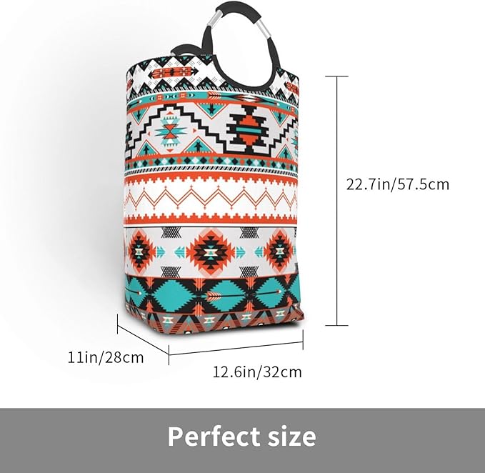 Ethnic Aztec Print Laundry Basket Southwest Laundry Hamper Orange Collapsible Baskets with Handle Dirty Clothes Hamper Bag for Dorm Family Bathroom Decor Storage 50L
