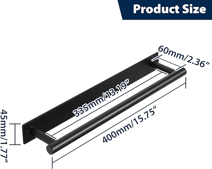 Alise Adhesive Towel Bar Black,Towel Racks for Bathroom Wall Mounted,Bathroom Towel Rack SUS304 Stainless Steel,Towel Holder for Kitchen/Bathroom Hardware Decoration,Sticky or Screw-Mounted,16 Inch