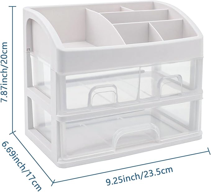 Cosmetic Storage Box Cosmetic Display Cabinet Bathroom Dressing Table Organizer with 3 Drawers and 1 Tray Makeup Organizers for Counter (White)