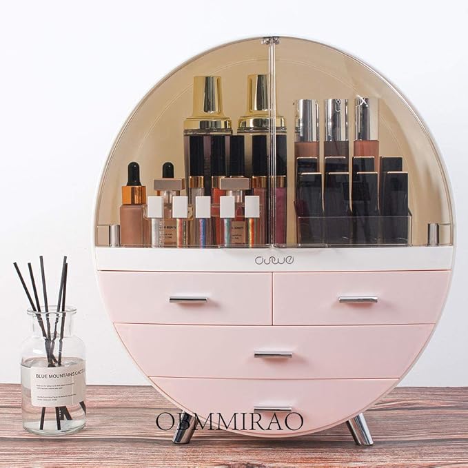 Elegant Dustproof Makeup Storage Organizer Box, Waterproof Large Cosmetics Organizer Storage with Drawers Skincare Cosmetic Display Cases for Countertop Bathroom Dresser Dedroom
