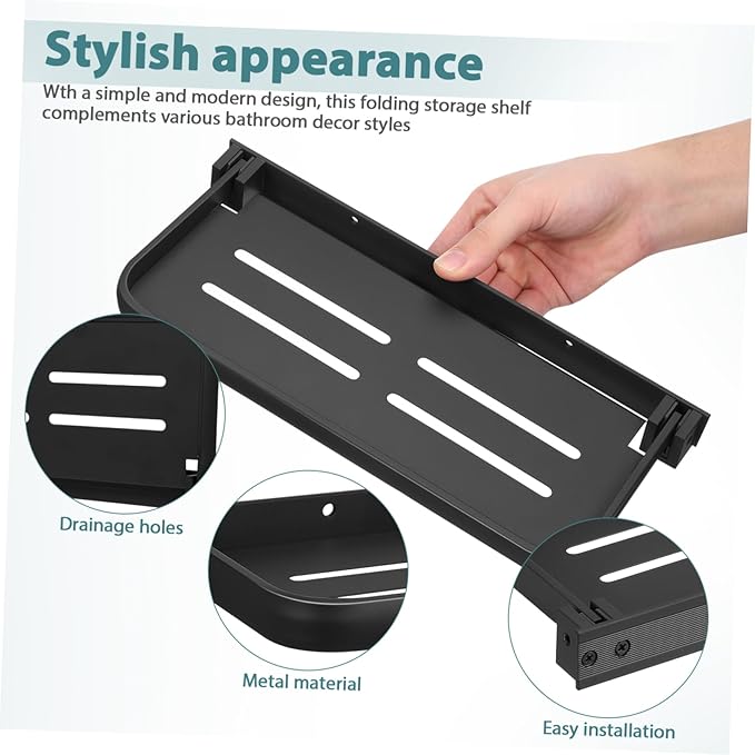 Foldable Wall Shelf Bathroom Storage Rack Space Saving Vanity Tray for Kitchen and Laundry Room Organization Easy Installation Strong Metal Construction