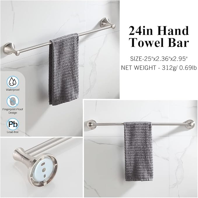 BGL 4PCS Bathroom Hardware Set,Brushed Nickel Bathroom Towel Rack Set,24 Inches Adjustable Towel Bar for Bathroom