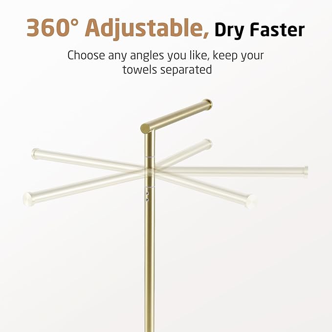 KES Gold Hand Towel Holder for Bathroom, Countertop Standing Swivel Towel Rack with Marble Base, Hand Towel Holder Free Standing 18/8 Stainless Steel Brushed Gold, BTH233-BZ