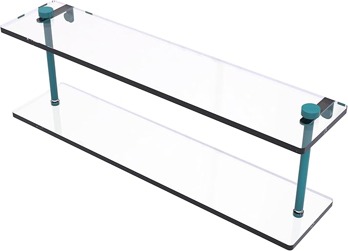 Allied Brass NS-2/22-GLT 22 Inch Two Tiered Glass Shelf, Glokzin Teal