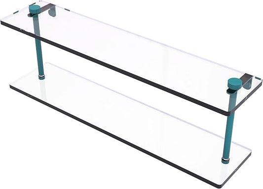 Allied Brass NS-2/22-GLT 22 Inch Two Tiered Glass Shelf, Glokzin Teal