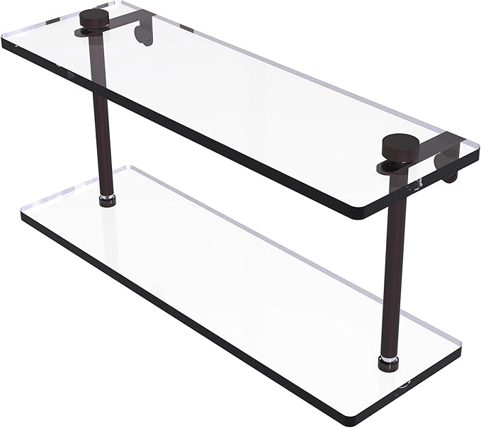 Allied Brass NS-2/16-ABZ 16 Inch Two Tiered Glass Shelf, Antique Bronze