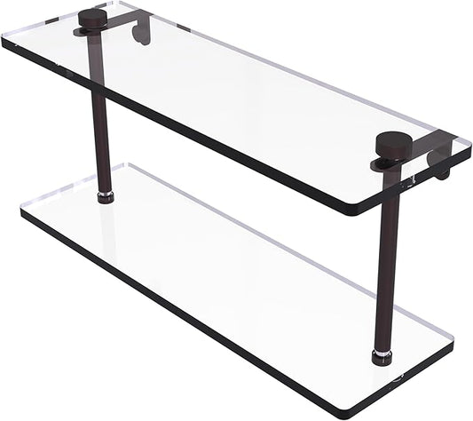 Allied Brass NS-2/16-ABZ 16 Inch Two Tiered Glass Shelf, Antique Bronze