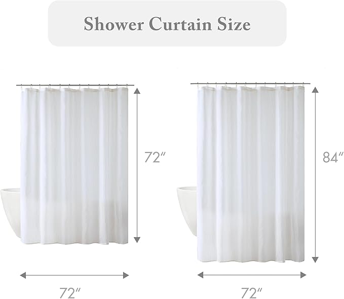 Madison Park Anna Sheers Shower Curtain, Textured Striped Accent Design, Modern Mid-Century Bathroom Decor, Machine Washable, Fabric Privacy Screen 72x84, White