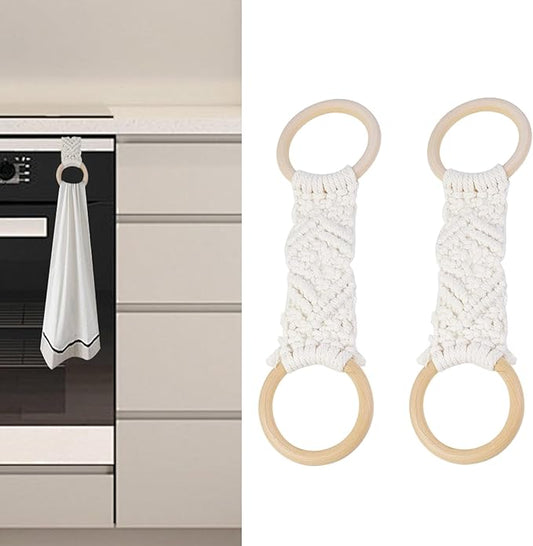 Crapyt 2 PCS Towel Holder Kitchen Towel Ring Hanging Kitchen Towels Crochet Dish Towel Holder Hand Towels with Hanging Loops 10.63"×3.03" White