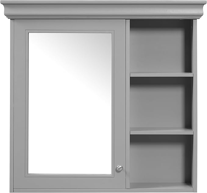 Merax Modern Bathroom Medicine Cabinet with Mirror, 30" x 28" Wall Mounted Medicine Cabinet with Storage and Open Shelves, Over The Toilet Mirrored Wall Storage