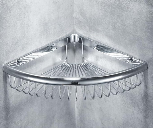 Bathroom Shelves, Wall-Mounted Corner Shelves, Double-Walled Triangular Storage Shelves, Silver-Single-Layer Shelves