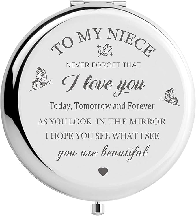 Niece's Makeup Compact Mirror - Sliver, Aunt & Uncle Gift Option