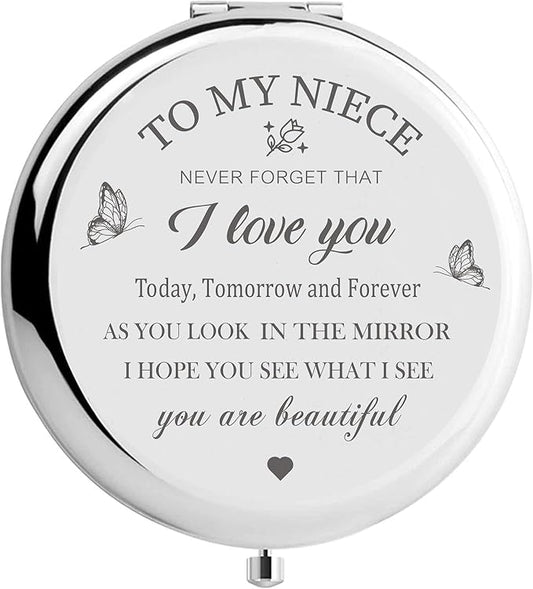 Niece's Makeup Compact Mirror - Sliver, Aunt & Uncle Gift Option