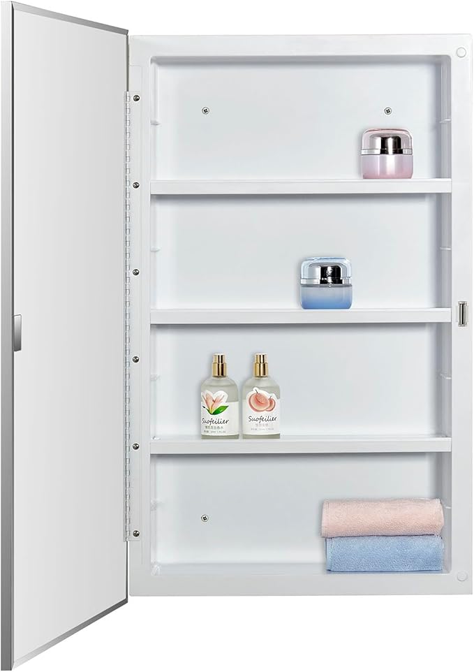 IDYLLOR Plastic Medicine Mirror Cabinet for Bathroom, Surface and Recessed Mount