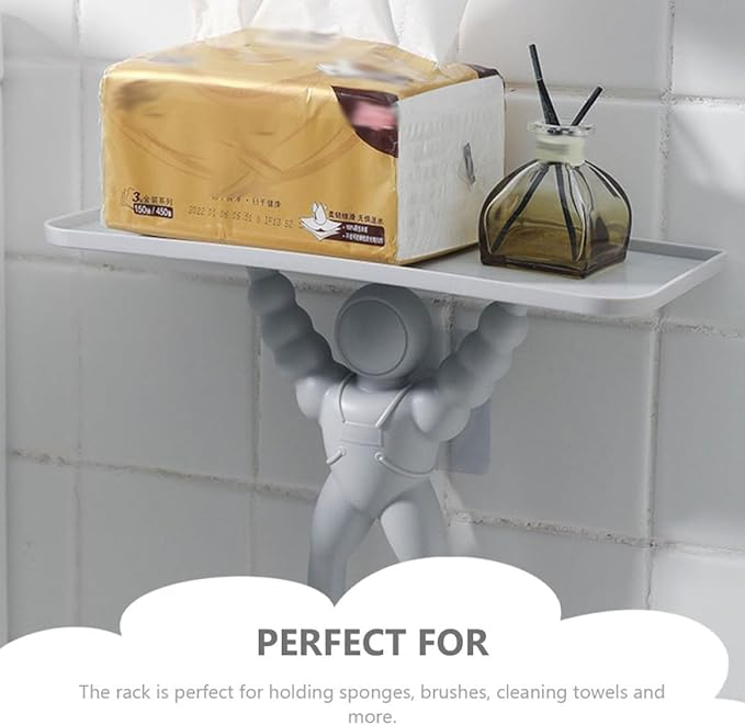 BESPORTBLE Nail-Free Wall-Mounted Rack Storage Shelves for Bathroom Cosmetics and Sundries Organizer, 2pcs Set White Gray, Space Astronaut Decorative Multi-Use Hanging Shelf for Home Wall