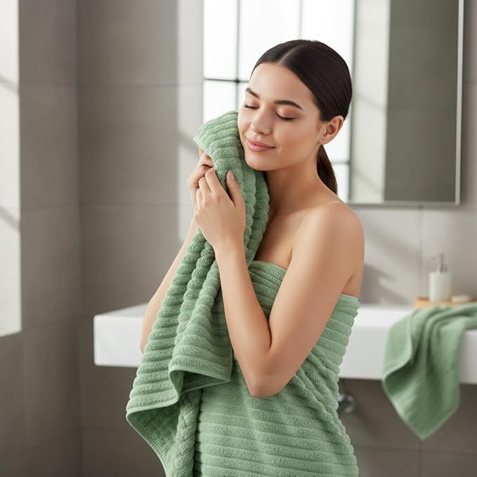 Extra Large Bath Towel Set of 6 (40"x80"),Oversized Bath Sheet Super Soft Highly Absorbent Microfibers Quick Dry Luxry Shower Towel for Bathroom Spa Gym Hotel Yoga(Sage Green, 6Piece)