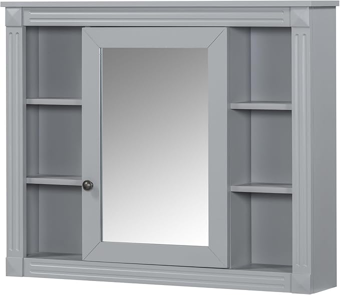 Merax Medicine Cabinet with Mirror, Wall Mount Bathroom Cabinet 35" x 28" Over Toilet Storage Cabinet Organizer with Door and Open Shelves, Mirrored Bathroom Wall Cabinet