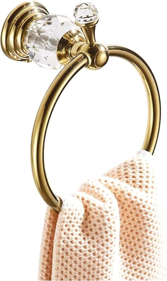 WOLIBEER Gold Towel Ring, Crystal Hand Towel Holder Polished Brass Bling Towel Bar Bathroom Accessories Wall Mounted