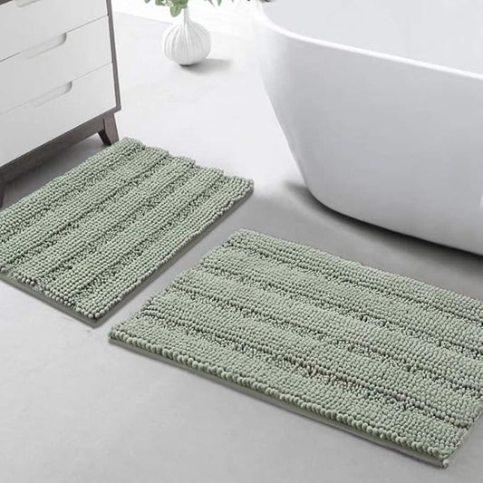 Turquoize Chenille Bathroom Rugs Set - Non-Slip Bath Mats, Extra Soft and Absorbent Shaggy Mats for Floor, Indoor Mat for Kitchen/Entryway (20" x 32" and 17" x 24"), Sage
