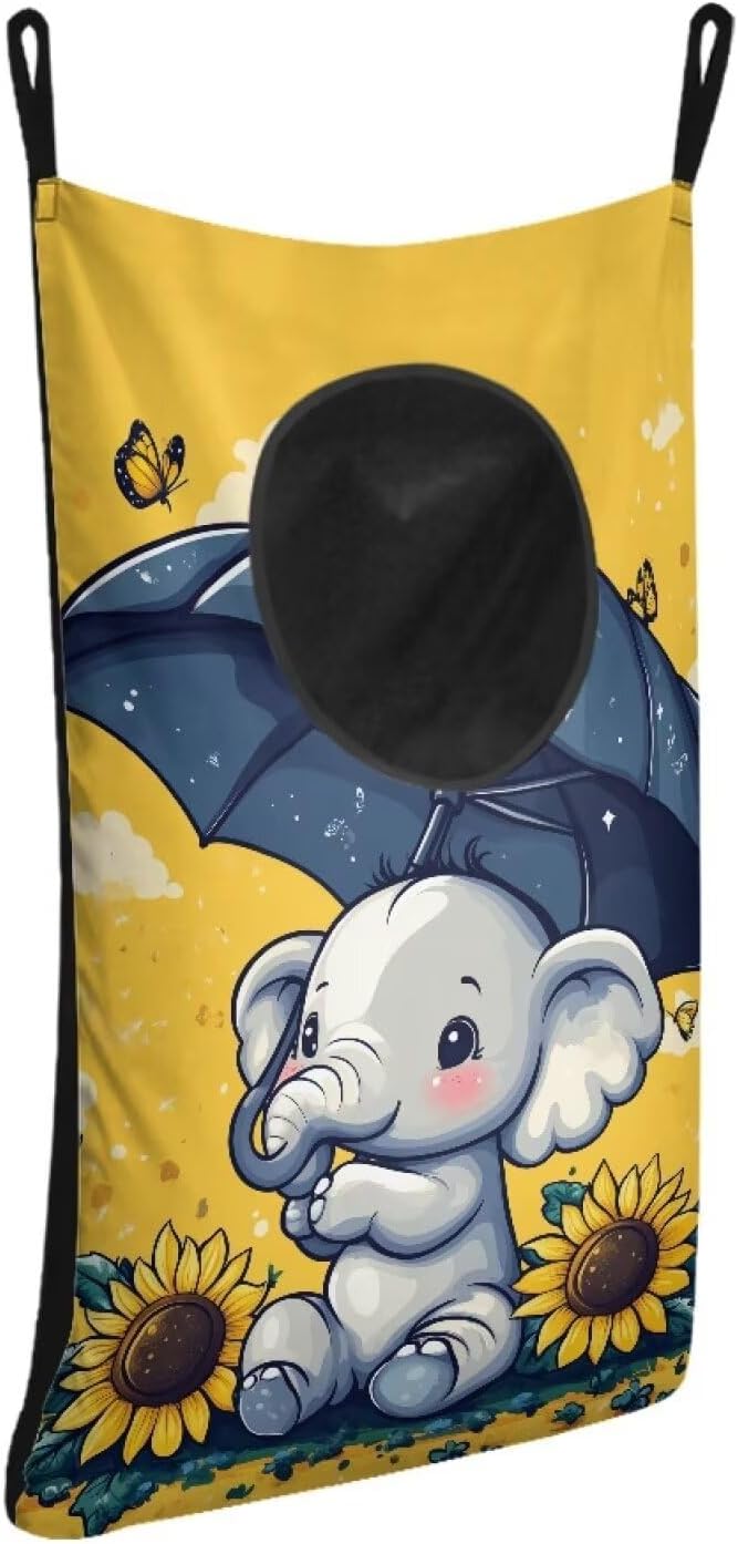 ZOUTAIRONG Cute Elephant Hanging Hamper for Clothes Over the Door Laundry Hamper Laundry Basket Hanging Shelf Closet Storage Organizer Hamper Laundry Bag for Bedroom