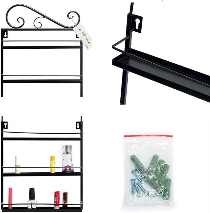 DAZONE DIY Metal Nail Polish Mountable 5 Tier Organizer Nail Polish Wall Rack Organizer Holds 50 Bottles Nail Polish (Black)