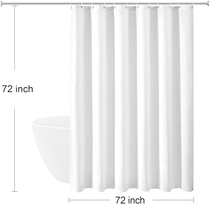 Gibelle Beige Shower Curtain, 230GSM Waffle Weave Textured Fabric Shower Curtain for Bathroom - Soft Cloth & Hotel Spa Luxury, Water Repellent, Machine Washable, 72X72, White