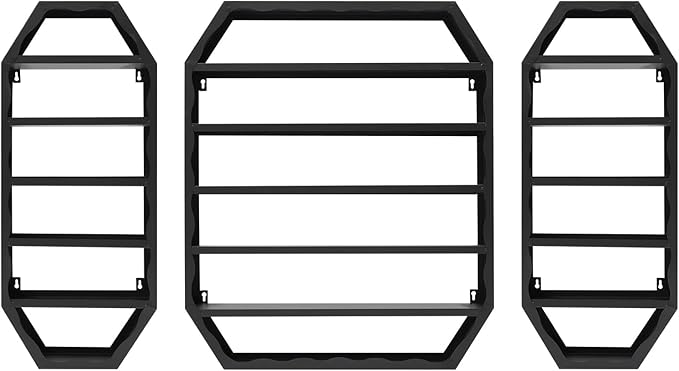 3pcs Wall-Mounted Nail Polish Storage Racks, Multi-Tiers Metal Display Racks With Middle Rack & 2 Side Racks,Metal Essential Oil Organizer Storage Racks For Homes, Nail Salons, Spas,Stores(Black)