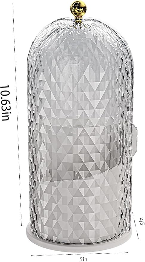 Makeup Brush Holder Organizer with Cover - 360?? Rotating Clear Dustproof Cosmetic & Skincare Storage for Vanity, Desktop, Bathroom Countertop (White)