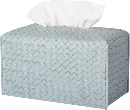 Tissue Box Cover PU Leather Tissue Holder Square Facial Tissue Case Facial Paper Organizer Dispenser for Bathroom, Vanity Countertop, Tabletop, Car, Rectangle, PowderBlue