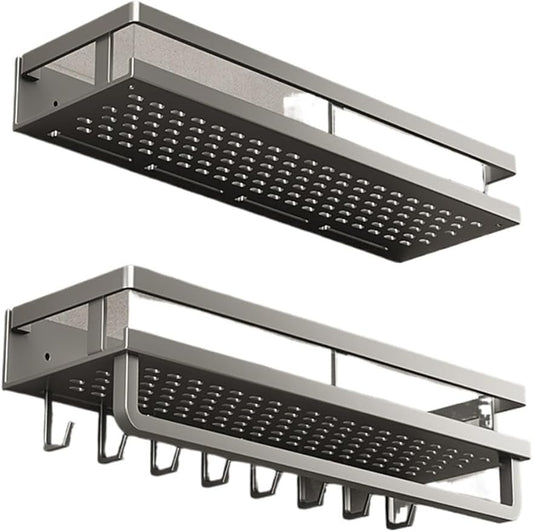 Bathroom Shelf, no Punch Strong Load Bearing Bathroom Shelf Easy to Organize toiletries Stainless Steel.(Double Layer 50CM)