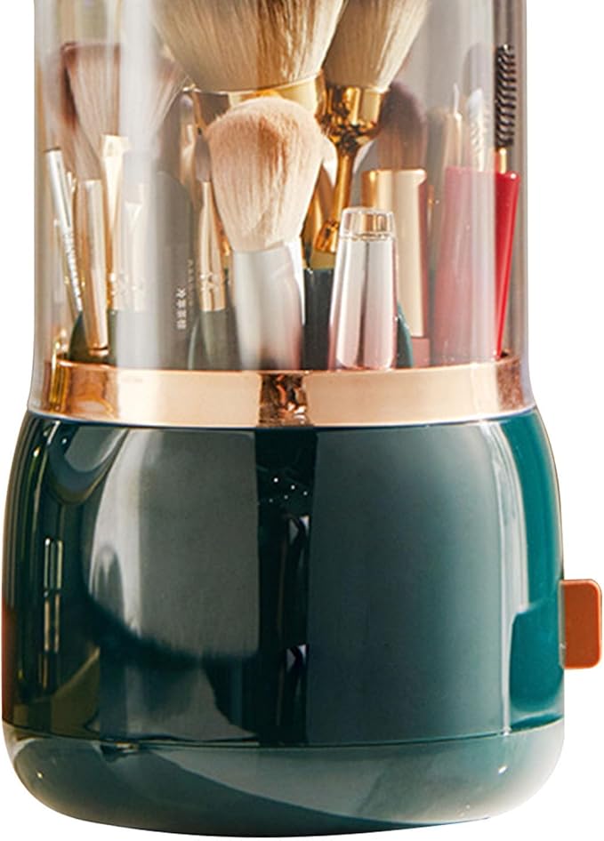 Yosoo Health Gear Makeup Brush Organizer, Multifunctional Rotating Cosmetic ABS Silicone Container for Vanity Cosmetics, Nail Polish (Dark Green)