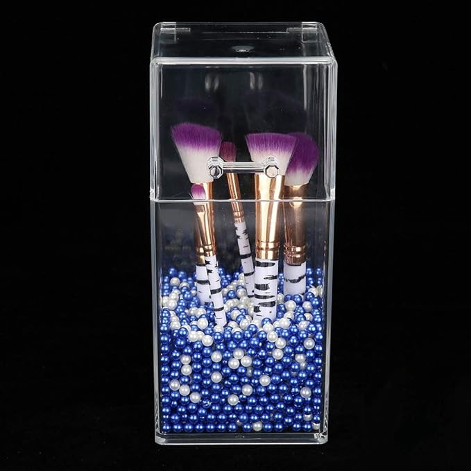 Brrnoo Acrylic Makeup Brush Holder with Lid, & Modern & Sleek, Transparent, Makeup Storage Box, Nail Brush Storage for DIY Nail Art & Salon