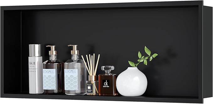 Neodrain Shower Niche, Insert Bathroom Storage Shower Shelf, Stainless Steel Recessed Wall Niche No Tiled Recessed Cabinet Waterproof for Shower Storage(Matte Black,30"x12")