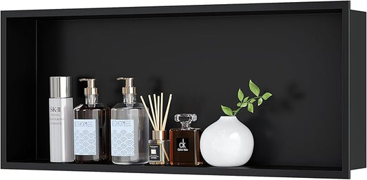 Neodrain Shower Niche, Insert Bathroom Storage Shower Shelf, Stainless Steel Recessed Wall Niche No Tiled Recessed Cabinet Waterproof for Shower Storage(Matte Black,30"x12")
