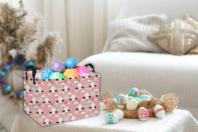 Easter Basket for Kids Gift Bunny Easter Basket Empty Baby Easter Basket for Boys and Girls Rectangular Toy Storage Basket Organizer Bin Box Cute Easter Egg Room Decor for Home