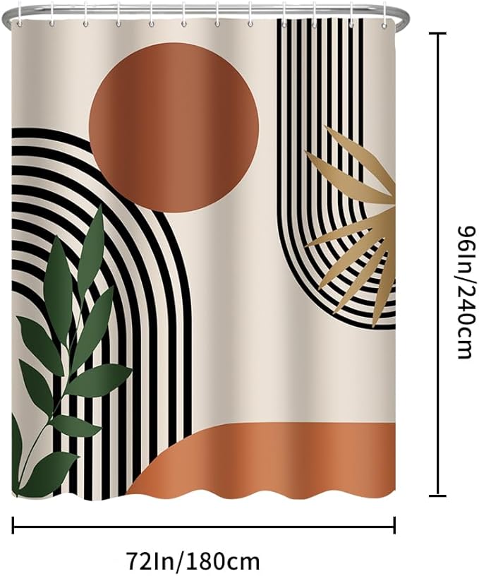 ChloropLastid Extra Long Shower Curtain 72 x 96 Inch Boho Shower Curtain for Bathroom Mid Century Modern Bohemian Abstract Geometric Fabric Waterproof Bathroom Shower Curtains Set