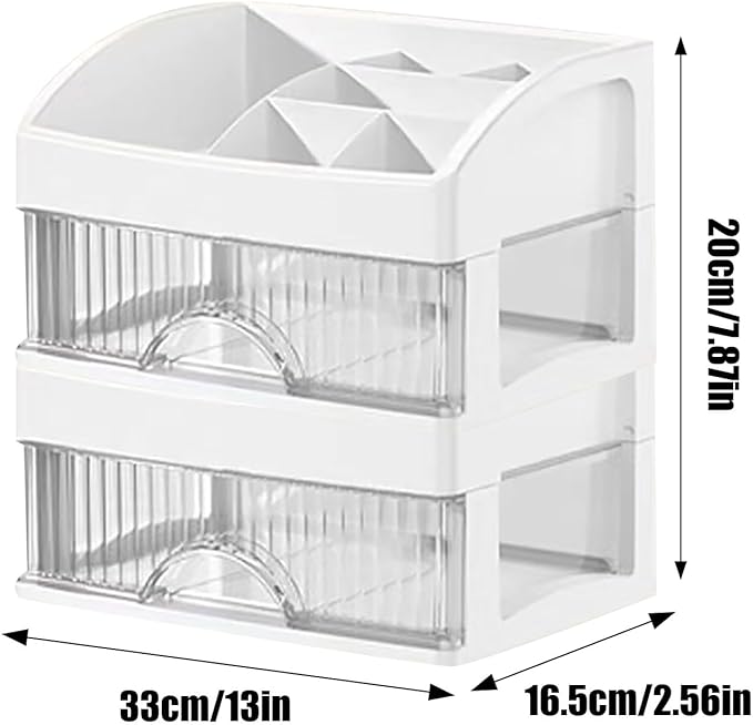 Makeup and Jewelry Organizer-Multilayer Transparent Drawer Storage,Desk Drawer Organizer-Cosmetics Jewelry Storage Cabinet,Desktop Rack for Stationery | Household Storage,for School Home (white, M)
